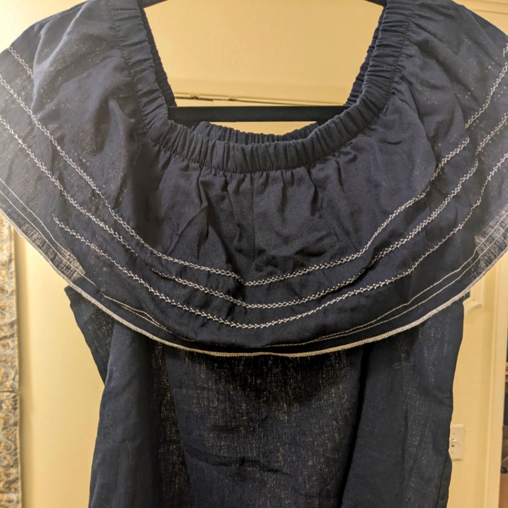 Women's Blouse Navy Blue Cotton Linen